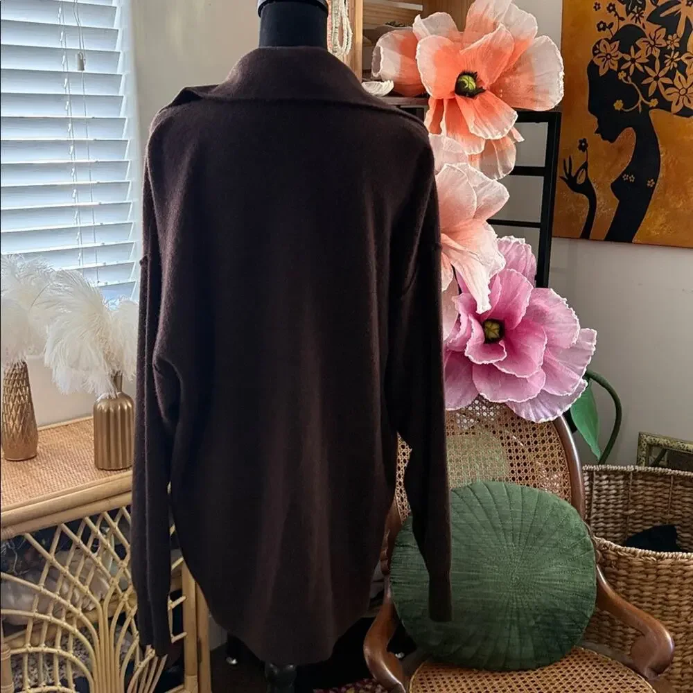 Free People Chocolate Brown Cashmere Swim Too Deep Oversized Slouchy Cardigan